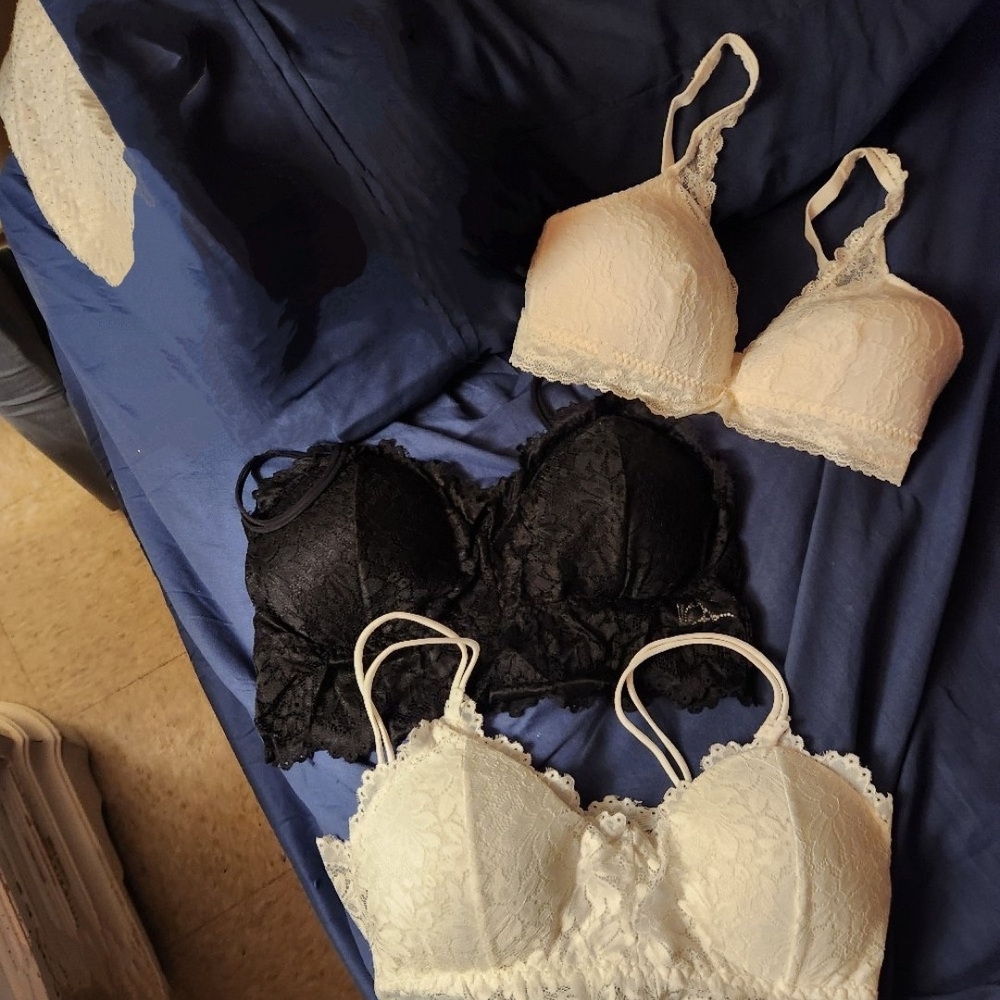 Elegant Lace Bralette Set - Black, Cream, White